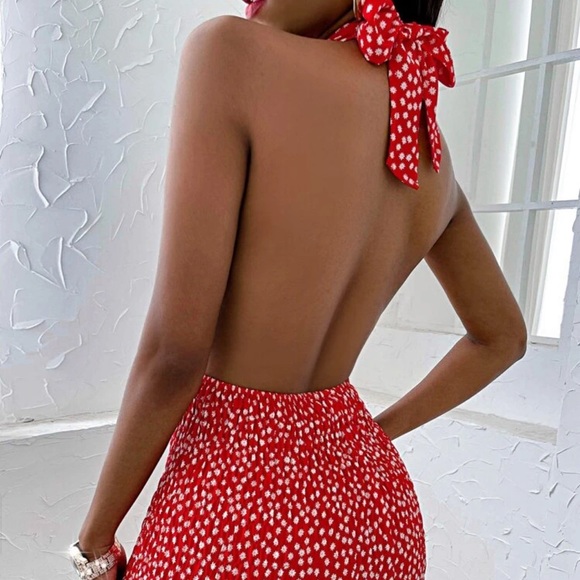 Boho halter wrap floral print mini backless dress - Picture 2 of 2